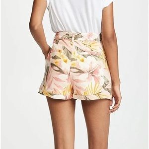 Joie high waisted linen shorts with pink pastel tropical pattern size 2